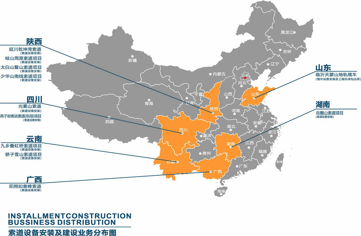 索道设备安装及建设业务分布图